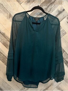 Simply Vera Vera Wang Teal Sheer Long-Sleeve Blouse
